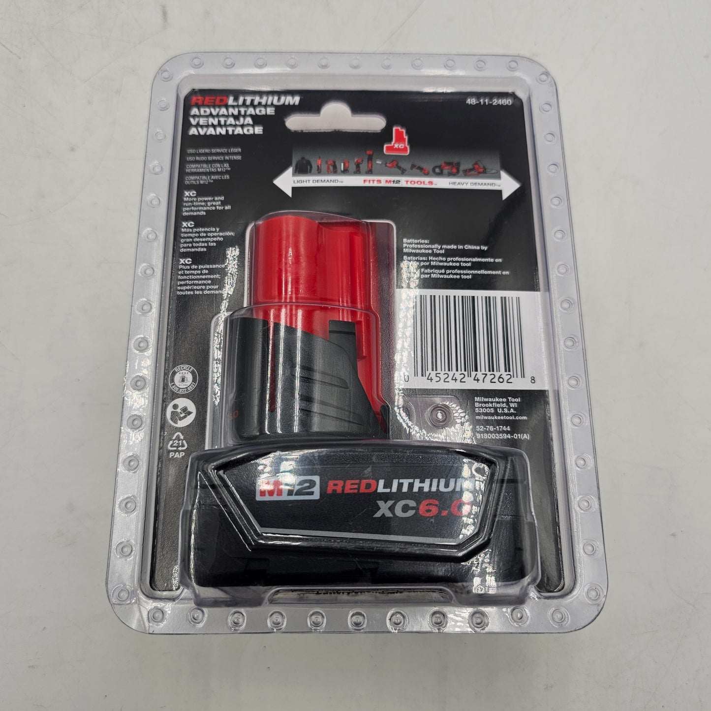 New Milwaukee M12 12 Volt Lithium Ion XC Extended Capacity 6.0Ah Battery Pack 48 11 2460