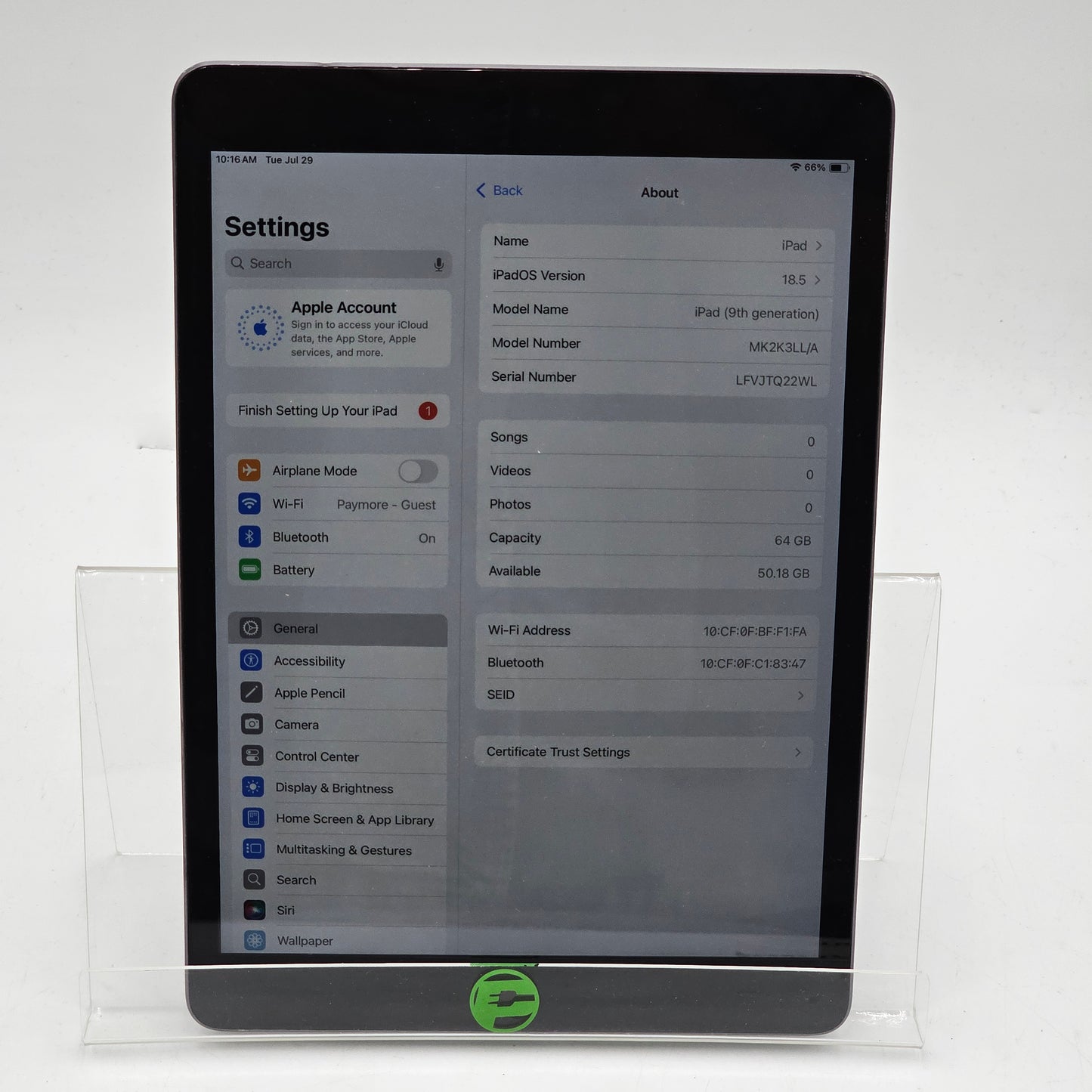 WiFi Only Apple iPad 9th Generation 64GB Space Gray MK2K3LL/A