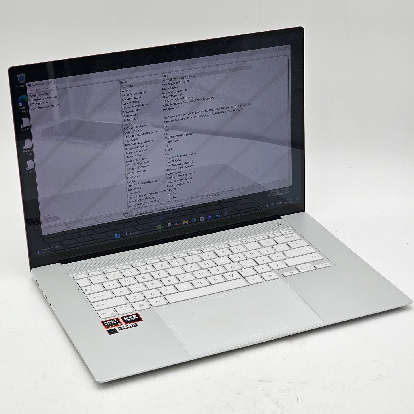 Asus Zenbook S 16 UM5606W 16" AMD AI 9 365 2.0GHz 24GB RAM 1TB SSD