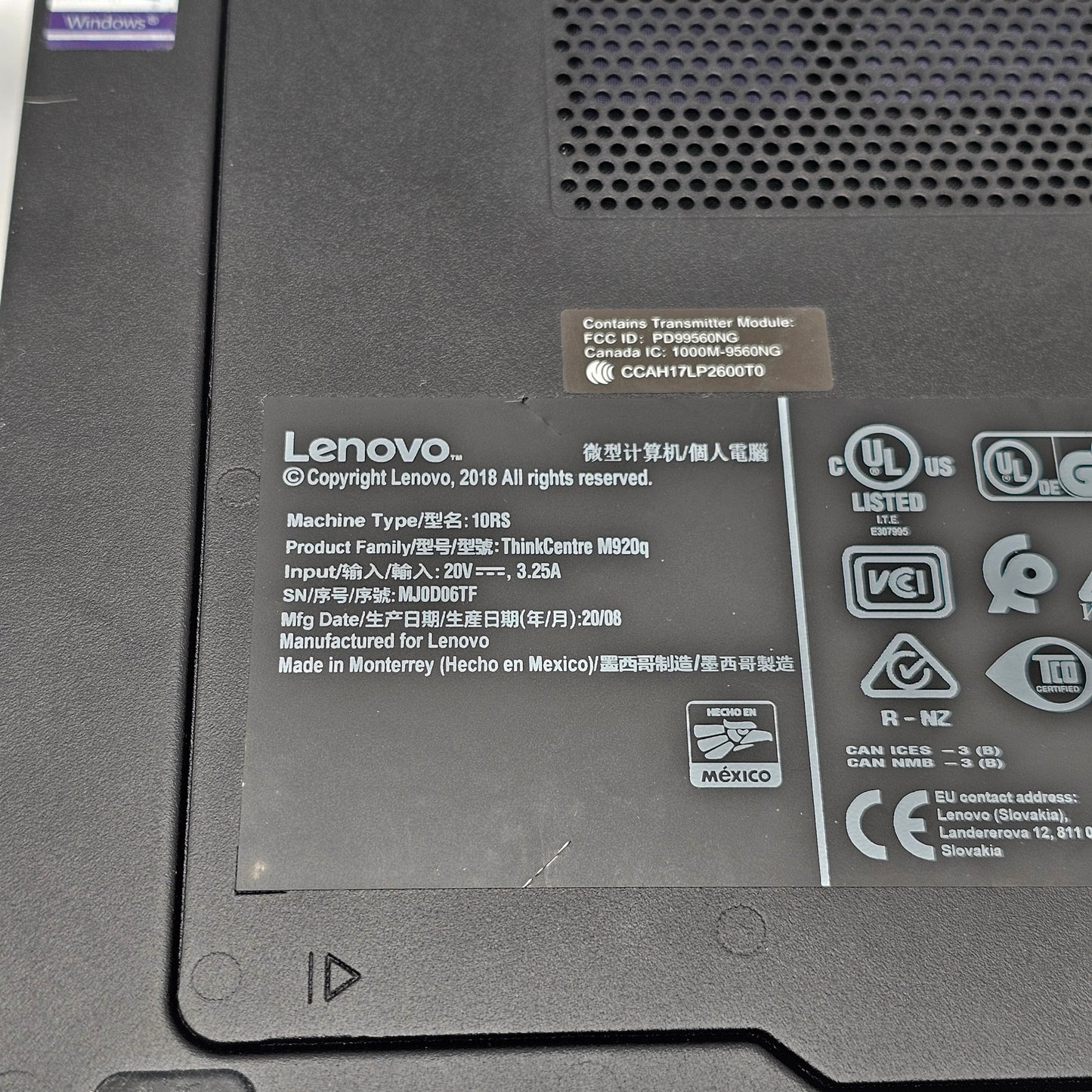 Lenovo M920Q 11TC1MTM92Q i9-9900T 2.1GHz 16GB RAM 500GB SSD