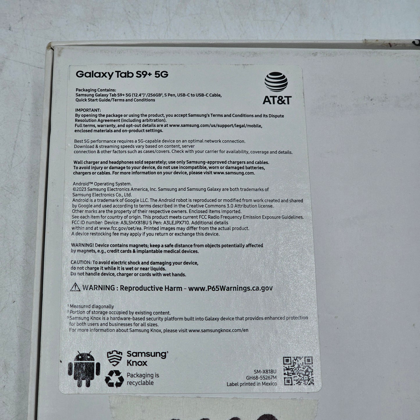 AT&T Samsung Galaxy Tab S9 Plus 12.4" 256GB Black SM-X818U