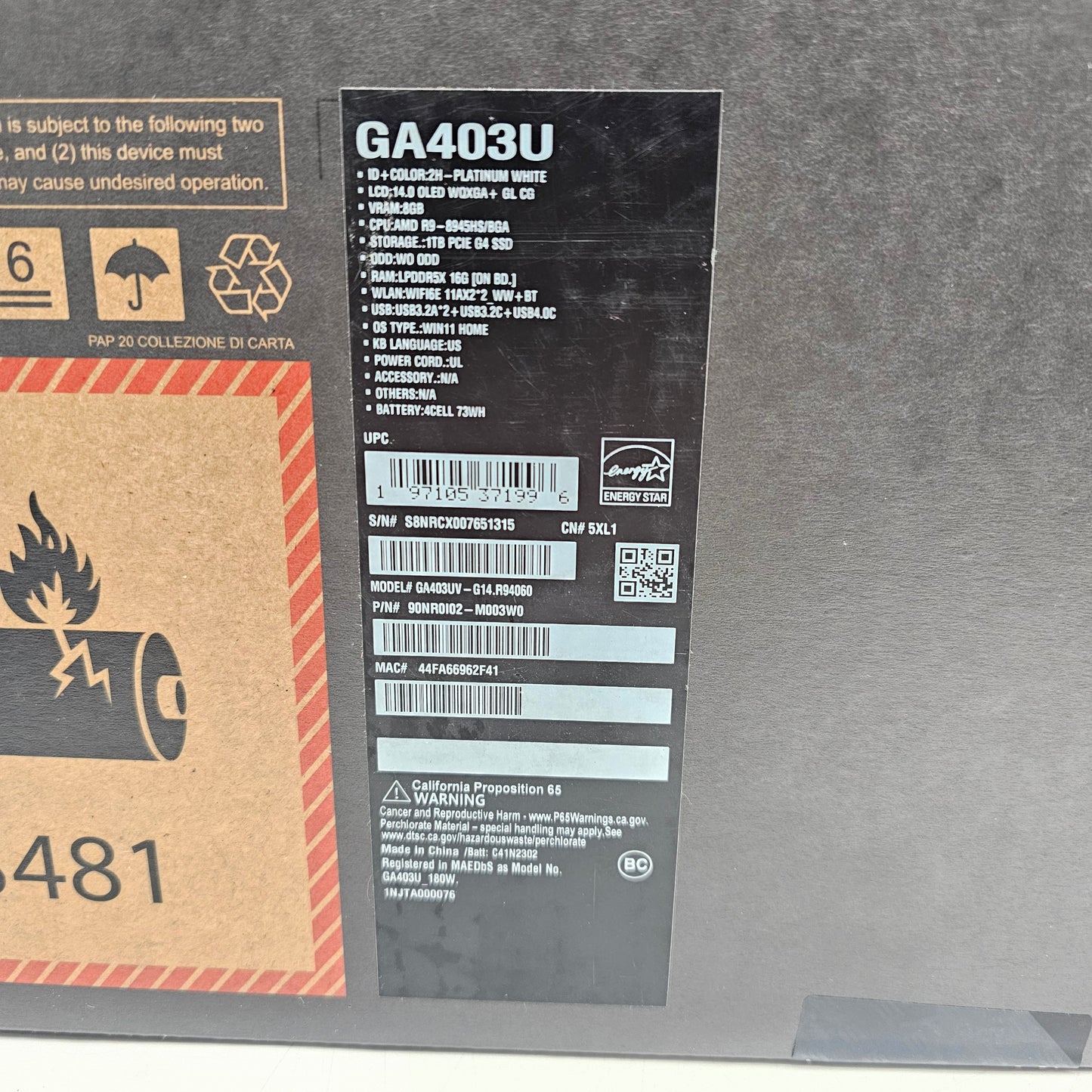 Asus ROG Zephyrus G14 GA403U 14" RYZEN 8945HS 4.0GHz 16GB RAM 1TB SSD RTX 4060