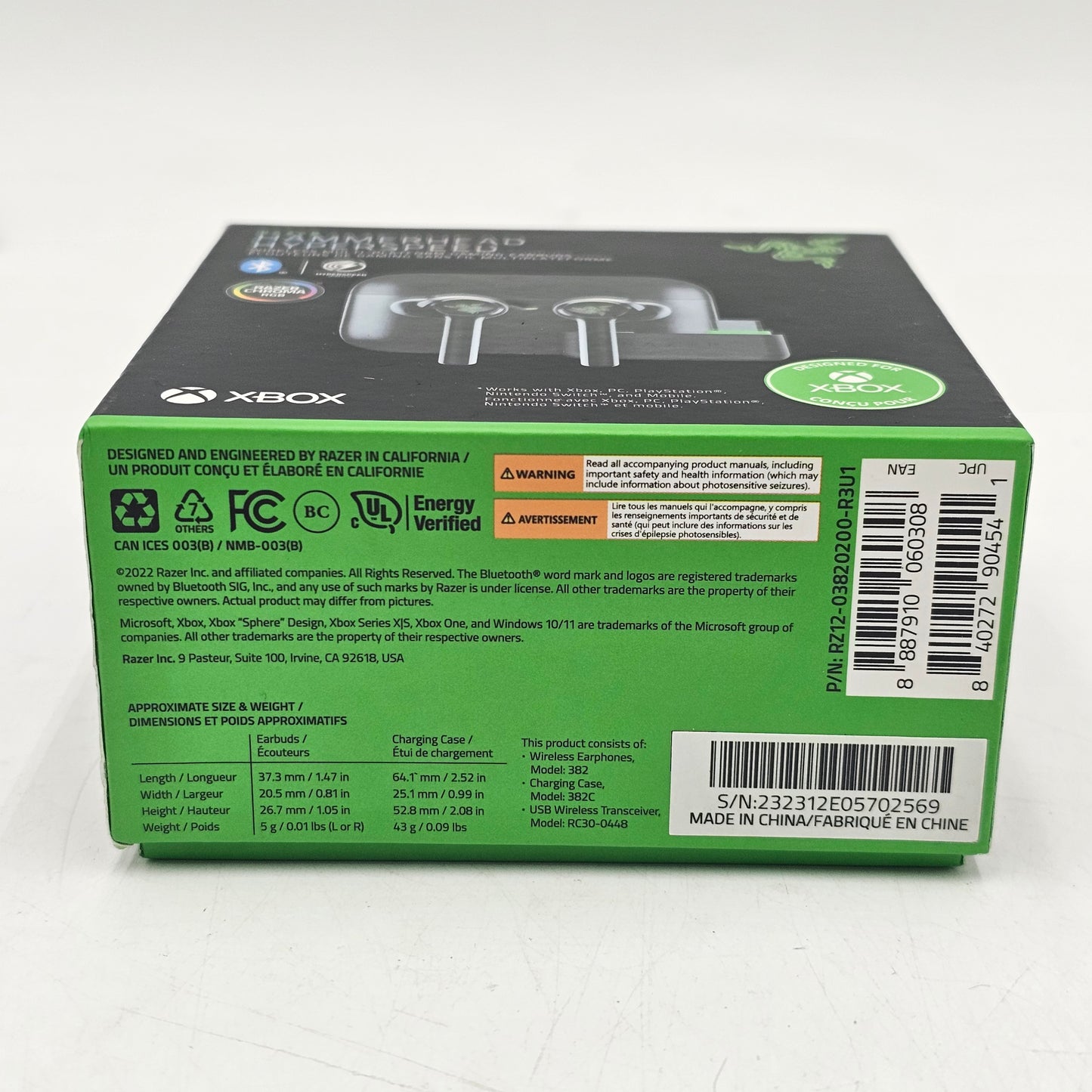 Razer Hammerhead HyperSpeed Wireless Gaming Earbuds RZ12-03820200-R3U1