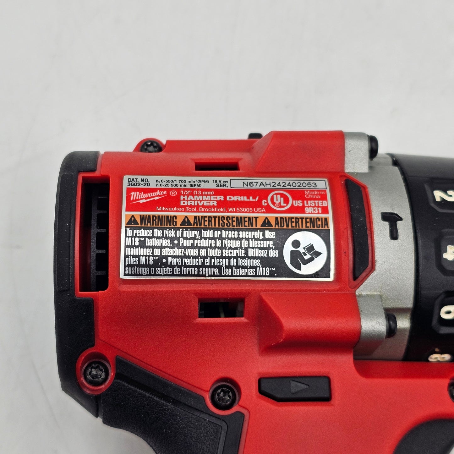 Milwaukee 3602-20 M18 18V 1/2" (13mm) Hammer Drill/Driver with 3651-20