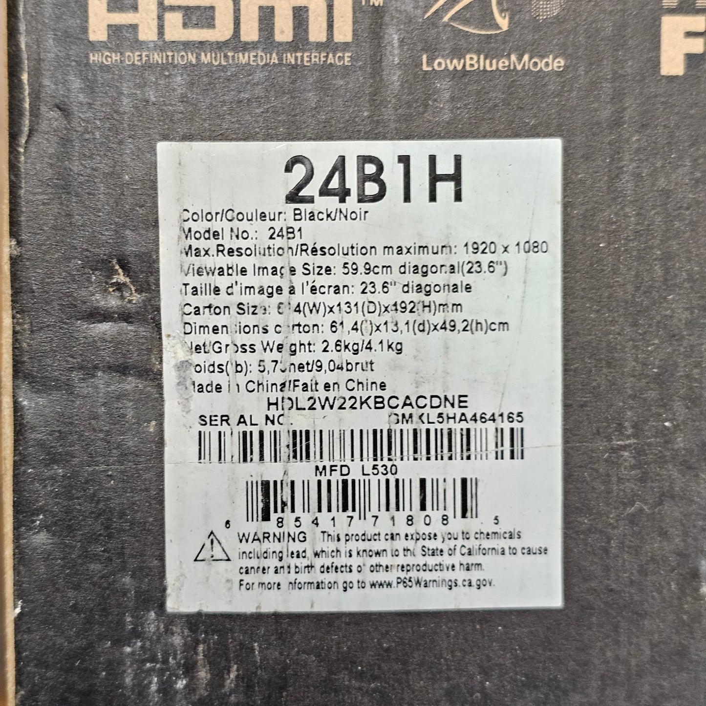 New AOC 23.6" 24B1H LCD Monitor VA LCD Monitor Black