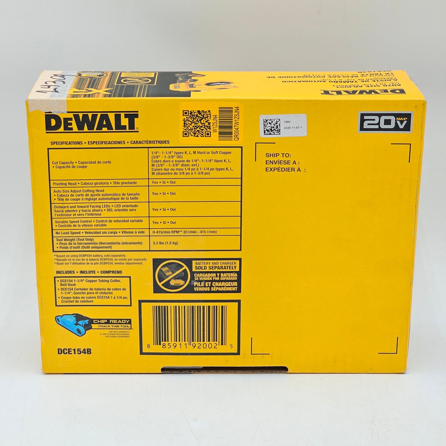 New DeWalt DCE154B 20V MAX Copper Tubing Cutter