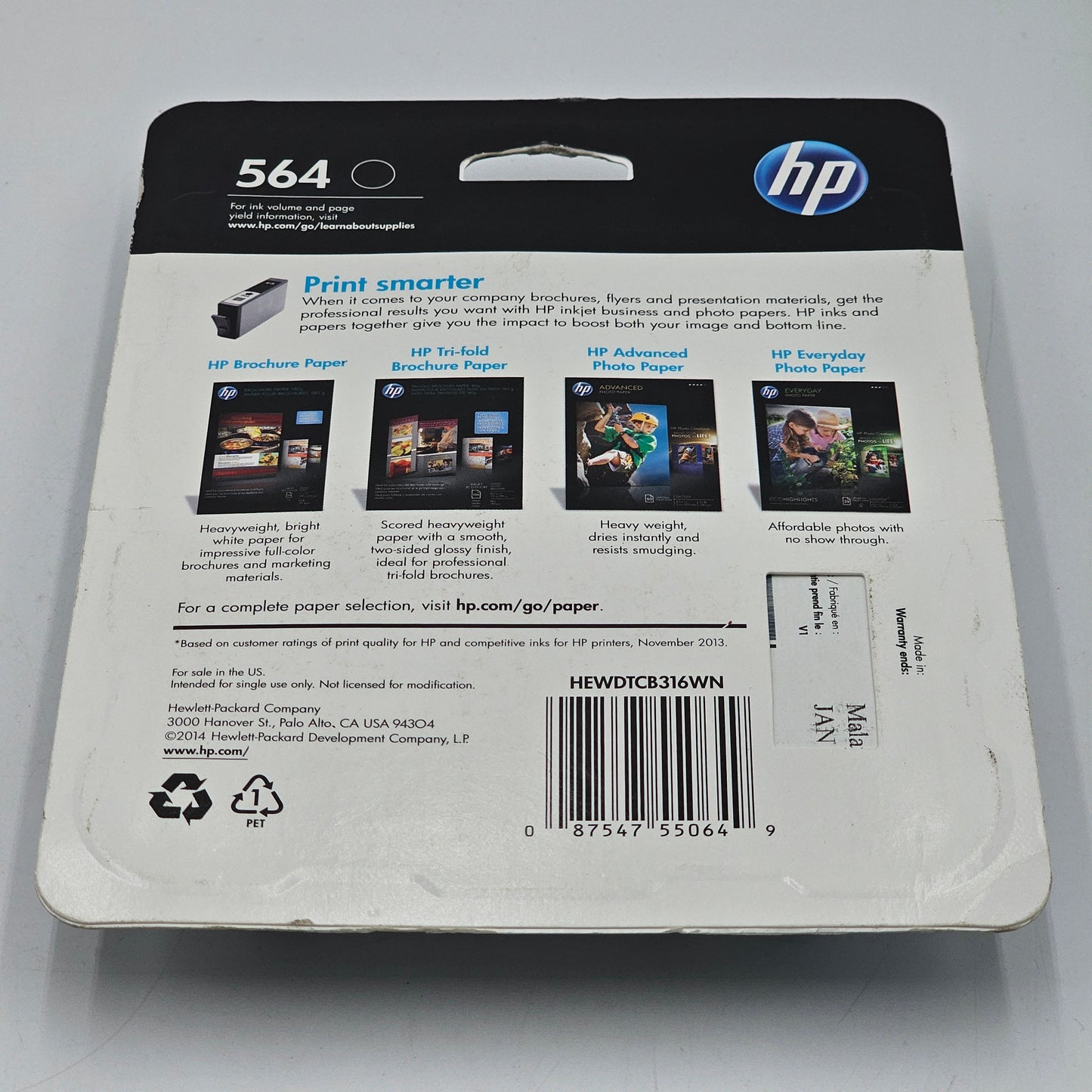 New HP 564 Black Standard Capacity Ink Cartridge CB316WN#140