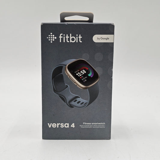 New Open Box Google Fitbit Versa 4 Waterfall Blue/Platinum Aluminum Smartwatch