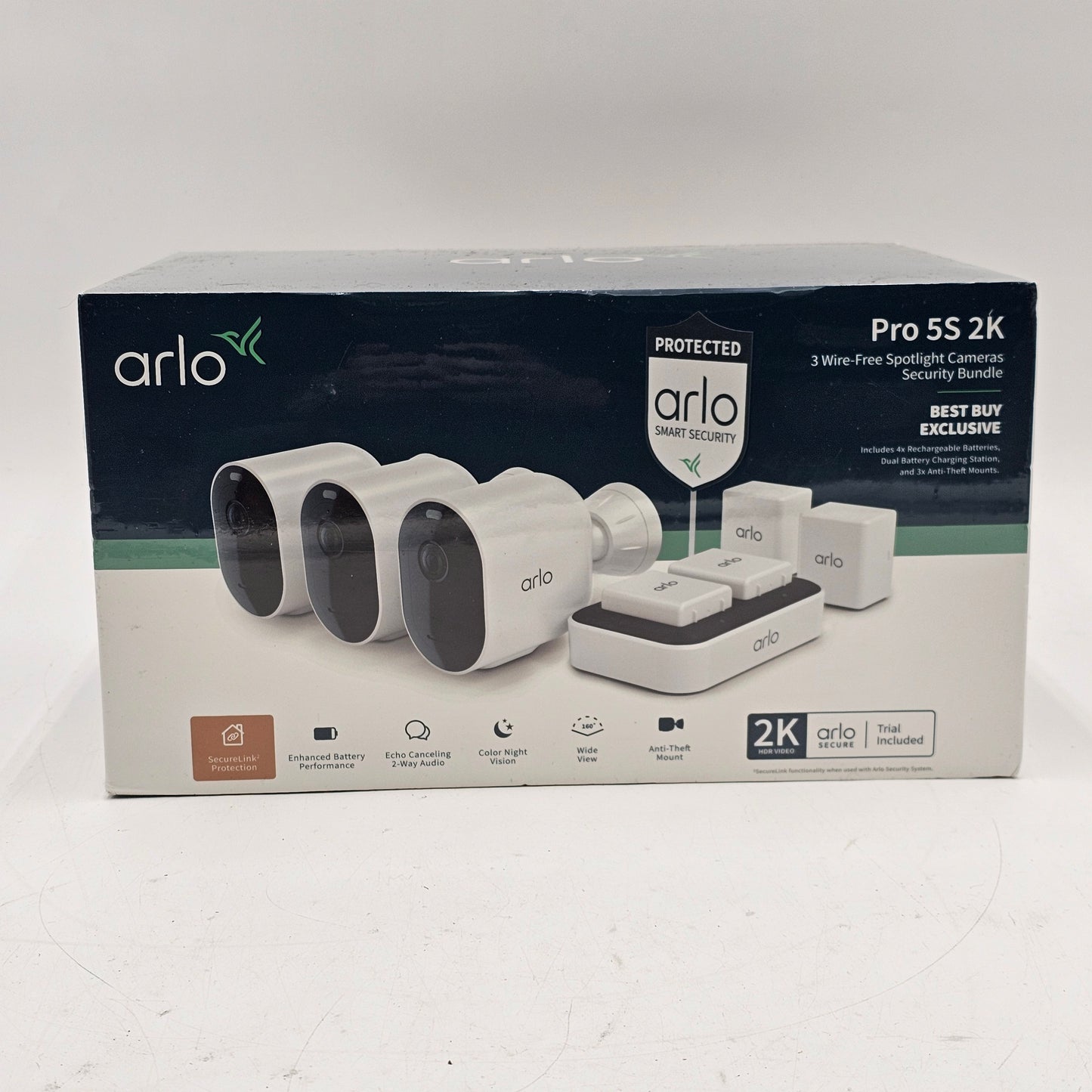 New Arlo Pro 5S 2K 3 Pack Wireless Spotlight Security Camera Bundle White