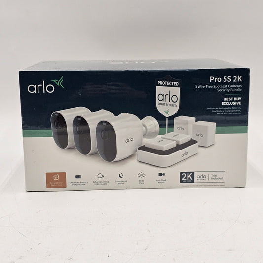 New Arlo Pro 5S 2K 3 Pack Wireless Spotlight Security Camera Bundle White