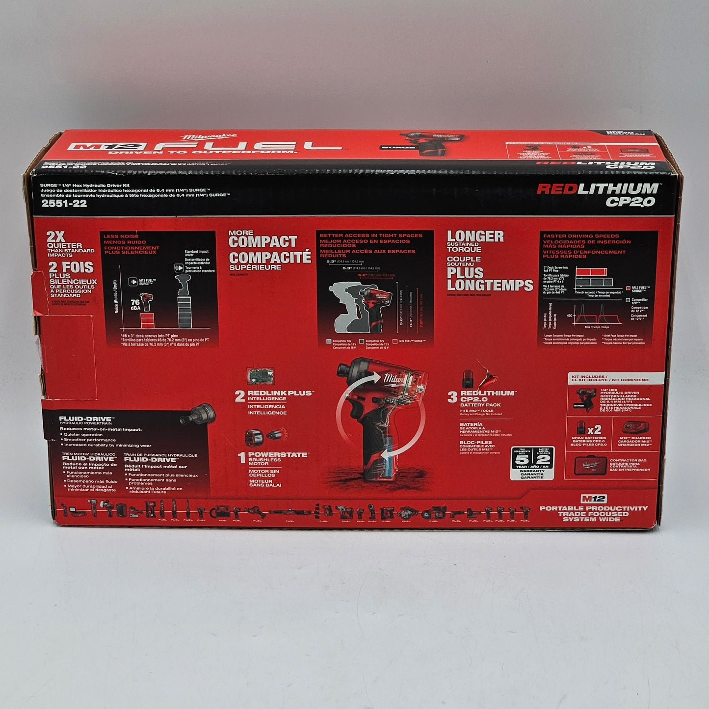 New Milwaukee M12 FUEL SURGE 12V 1/4 in. Hex Impact Driver Kit 2551-22