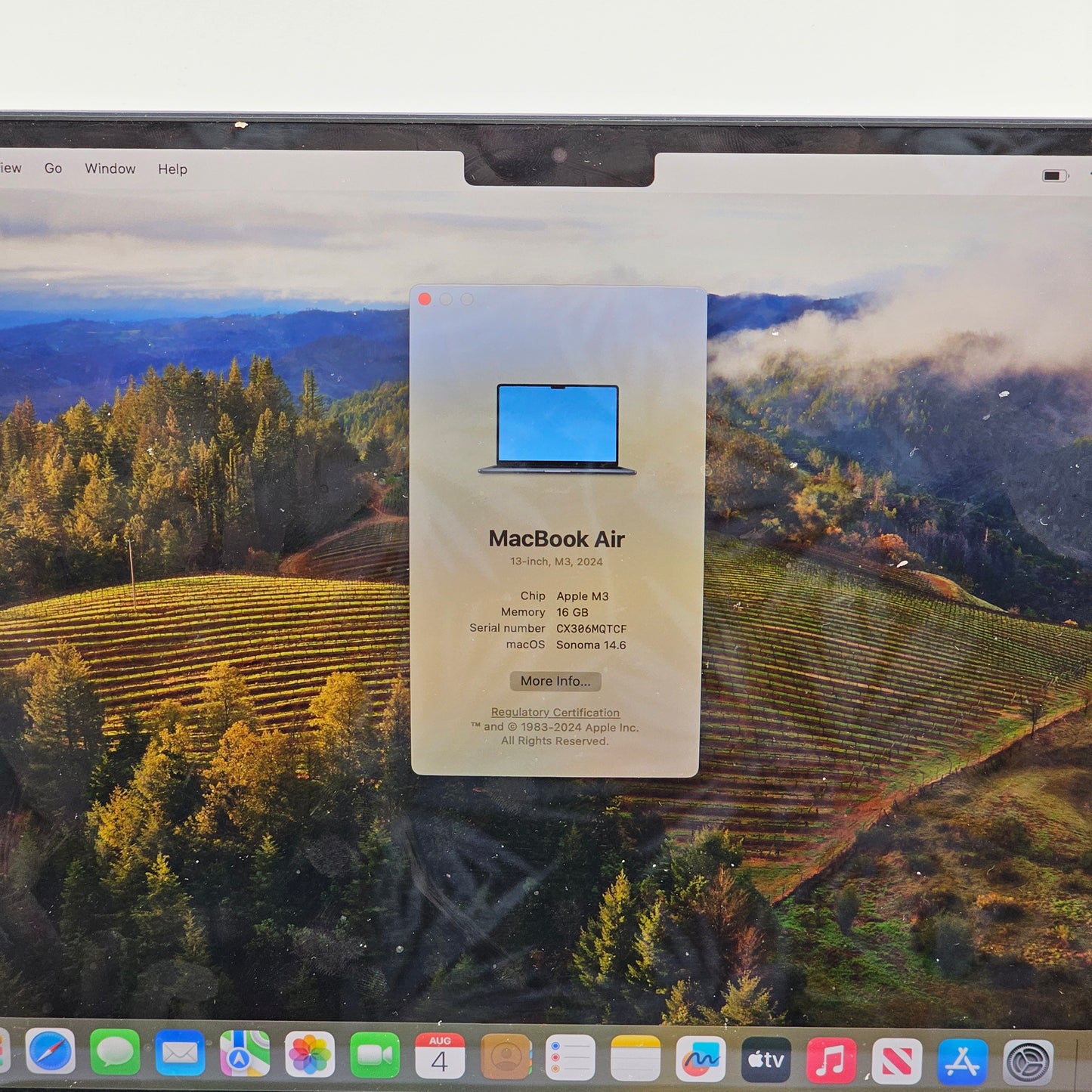 2024 Apple MacBook Air M3 4.0GHz 16GB 256GB Midnight 13.6"