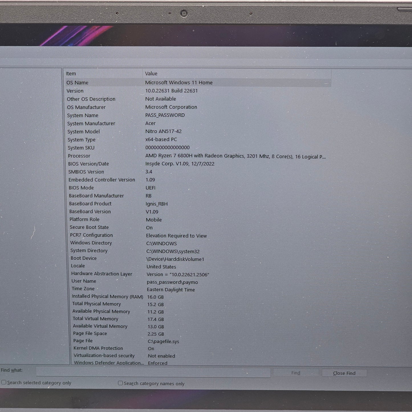 Acer Nitro 5 Ryzen 7 6800H 16GB 1TB RTX 3060 Black Laptop