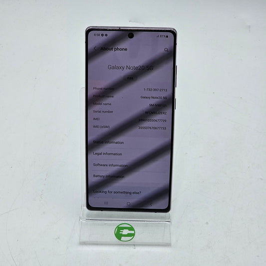 Unlocked Samsung Galaxy Note20 5G 8GB RAM 128GB SM-N981U1 Gray