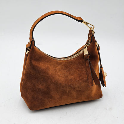 New Versace Tag Suede Brown Gold Hobo Bag