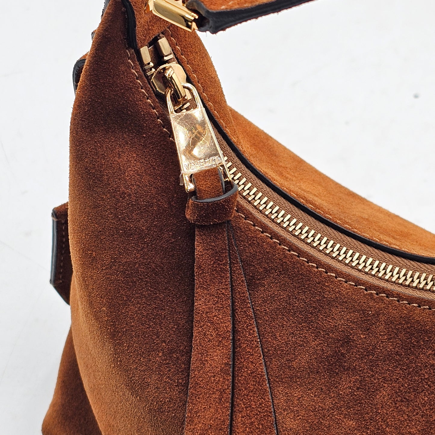 New Versace Tag Suede Brown Gold Hobo Bag