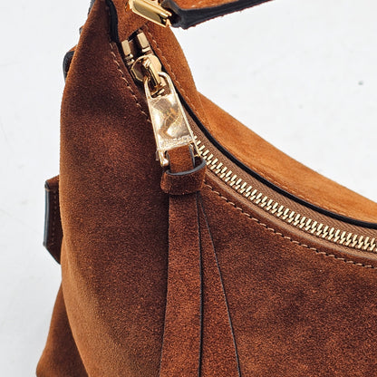 New Versace Tag Suede Brown Gold Hobo Bag