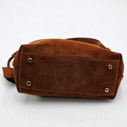 New Versace Tag Suede Brown Gold Hobo Bag