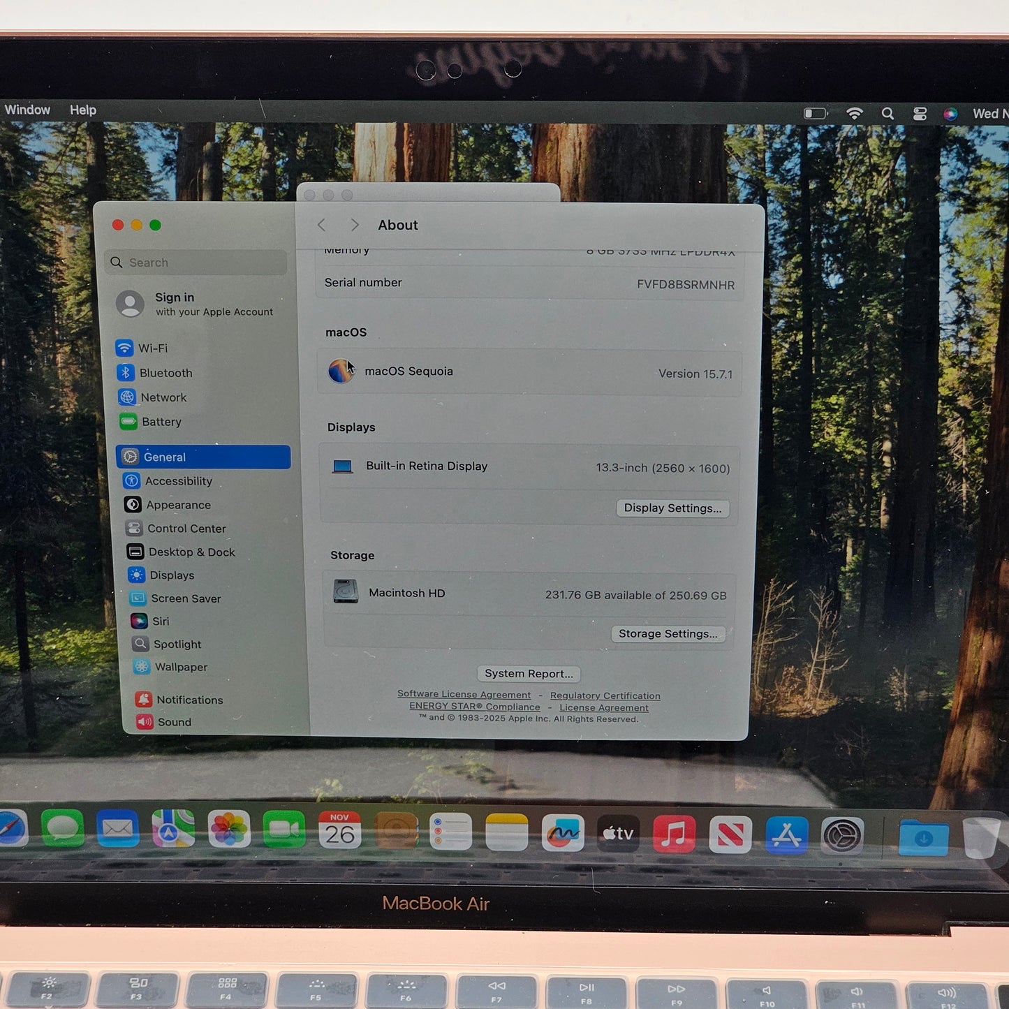 2020 Apple MacBook Air 13.3" i3 1.1GHz 8GB RAM 256GB SSD Gold A2179