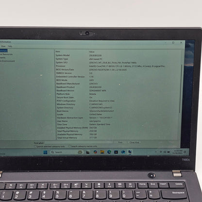 Lenovo THINKPAD T480s T480S 14" i7-8650U 1.9GHz 16GB RAM 256GB SSD NA