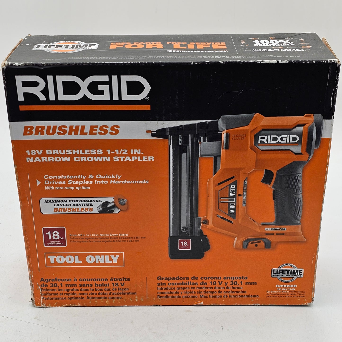 New RIDGID Narrow Crown Stapler 18-Gauge R09850B