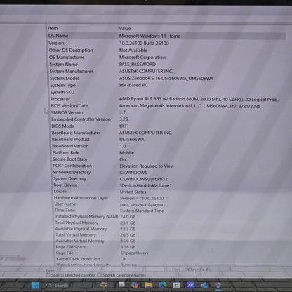 Asus Zenbook S 16 UM5606W 16" Ryzen AI 9 365 2.0GHz 24GB RAM 1TB SSD Radeon 880M