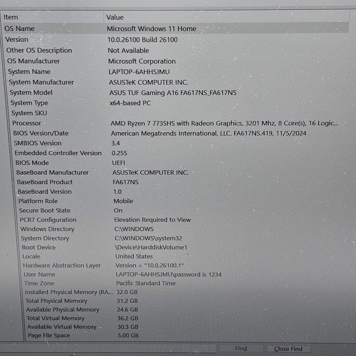 Asus TUF A16 FA617 16" Ryzen 7 7735HS  3.2GHz 32GB RAM 512GB SSD Radeon RX 7600S