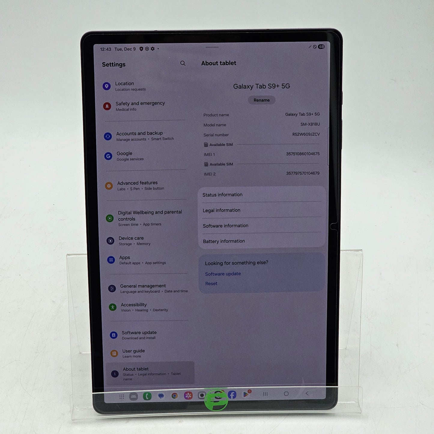 AT&T Samsung Galaxy Tab S9 Plus 12.4" 256GB Black SM-X818U