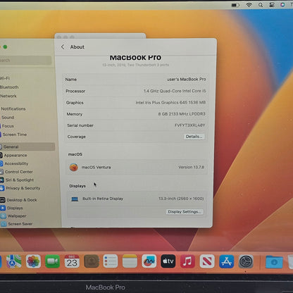 2019 Apple MacBook Pro 13.3" i5 1.4GHz 8GB RAM 128GB SSD Space Gray A2159