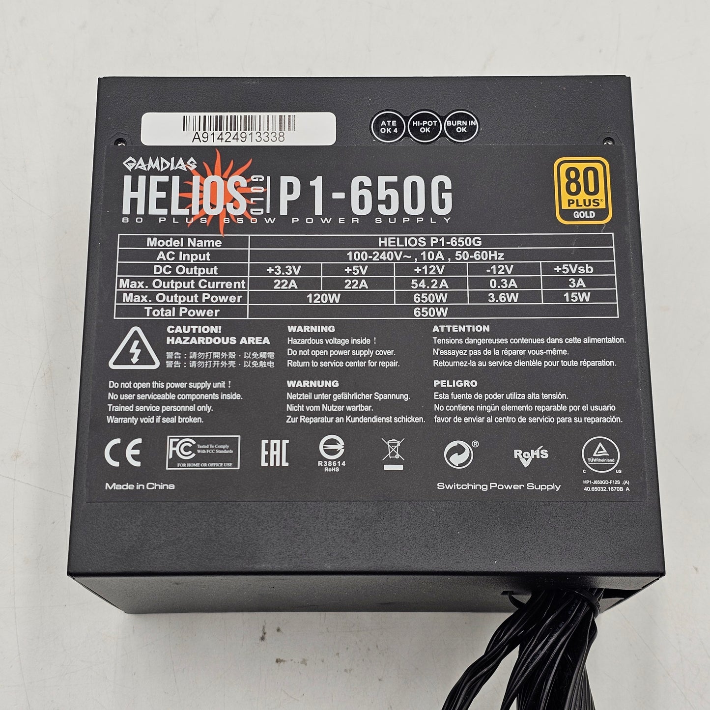 GAMDIAS Helios 80 Plus Gold PSU P1-650G 650W Semi Modular Power Supply