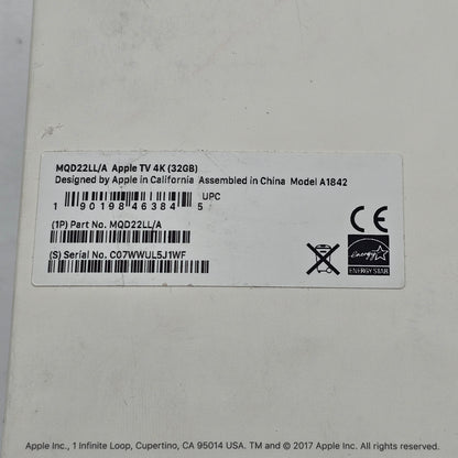 Apple TV HD 5th Gen 32GB Digital HD Media Streamer MHY93LL/A WiFi + Ethernet