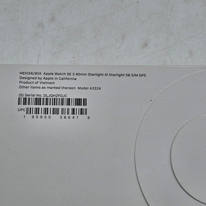New GPS Only Apple Watch SE 3 40MM Starlight Aluminum Starlight MEH34LW/A