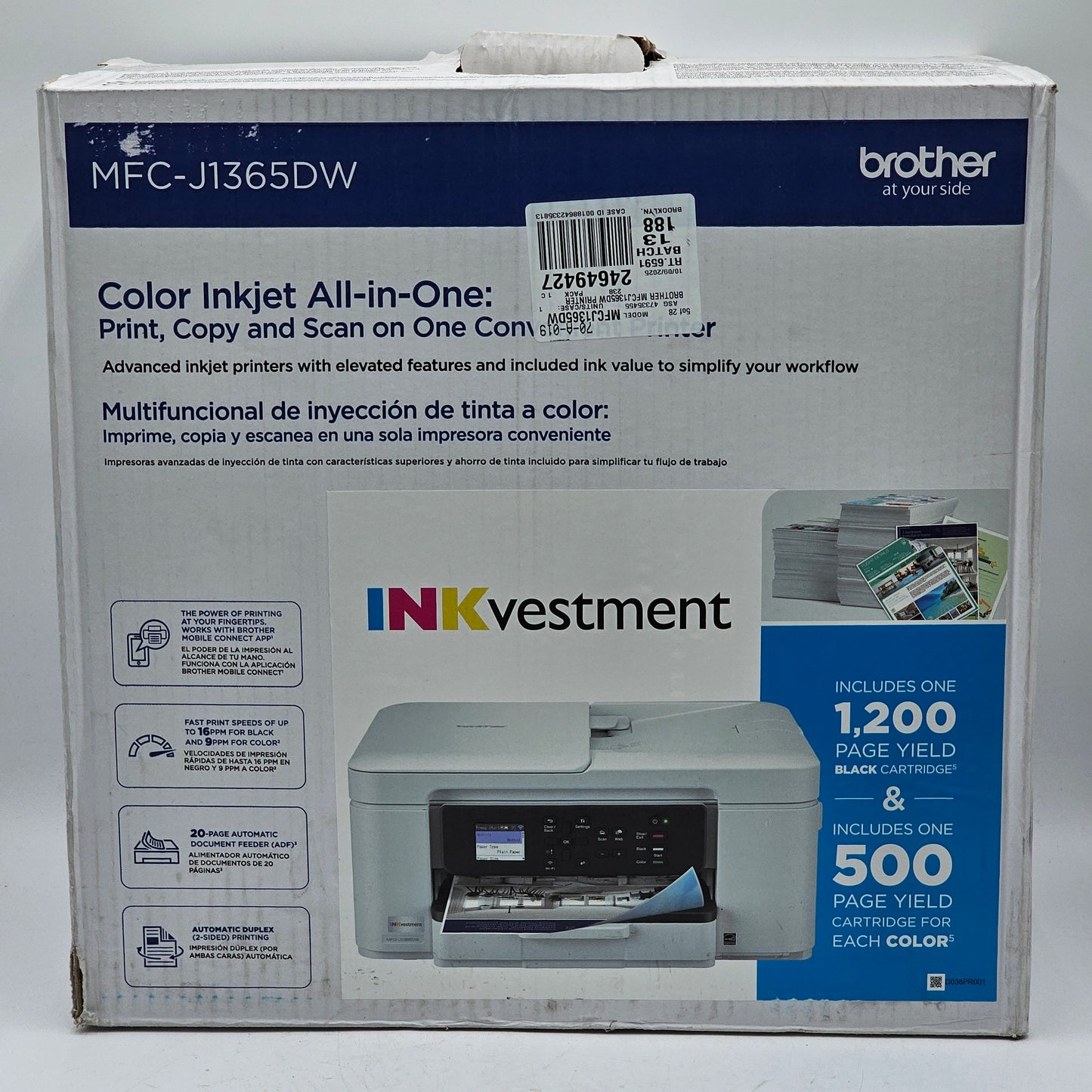 New Brother INKvestment Wireless Color All-in-One Inkjet Printer 1365
