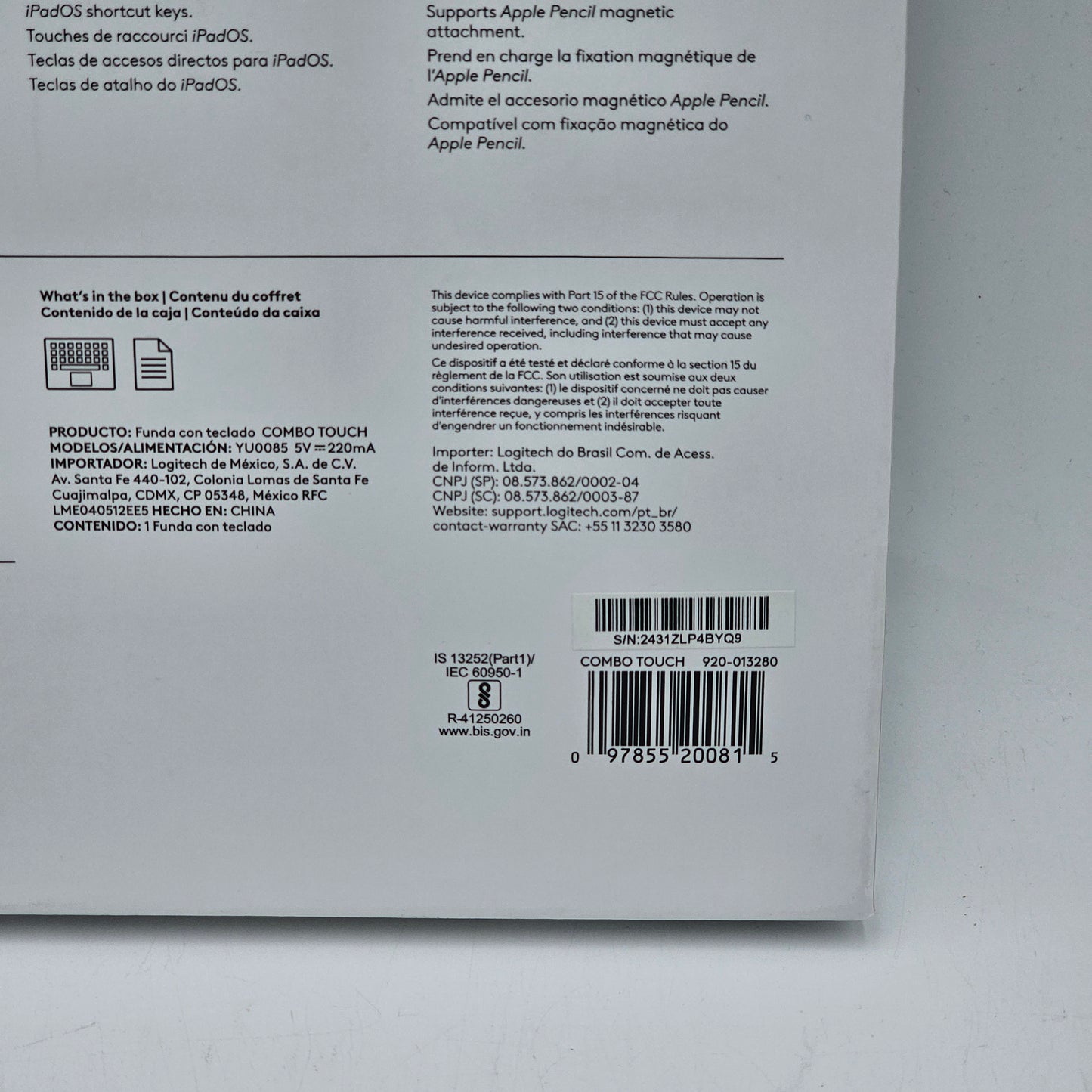 New Logitech Combo Touch Detachable Keyboard Case 920-013280 iPad Pro 13 Inch