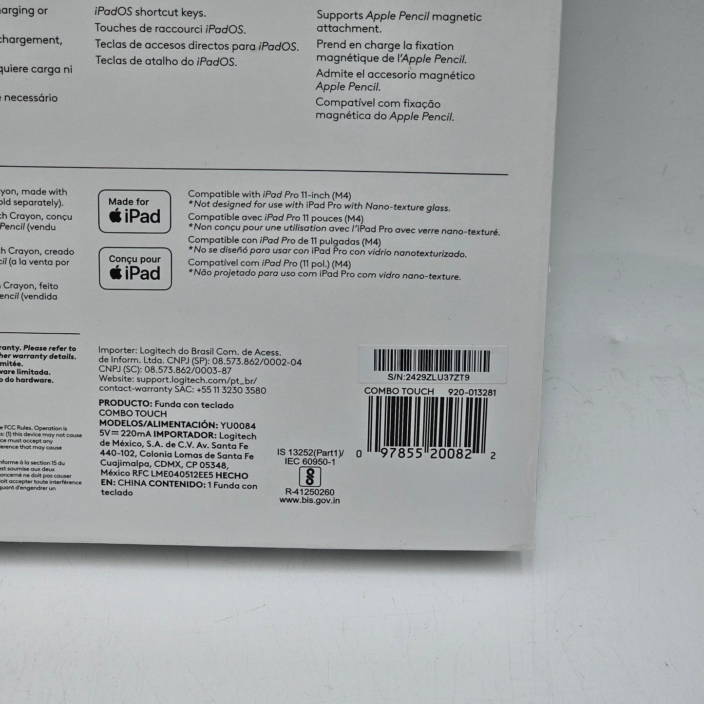 New Logitech Combo Touch Detachable Keyboard Case 920-013281 iPad Pro 11"