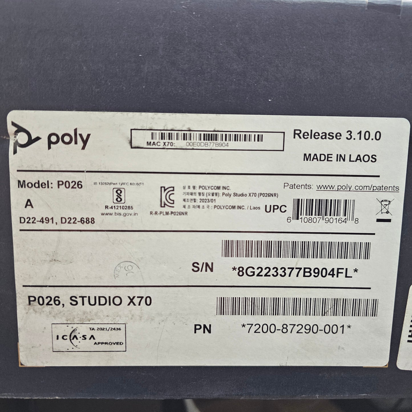 New POLYCOM Poly Studio x70 All-In-One Video Bar P026