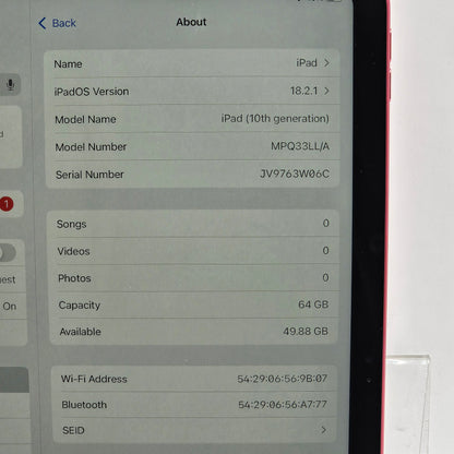 WiFi Only Apple iPad 10th Gen 64GB Pink MPQ33LL/A