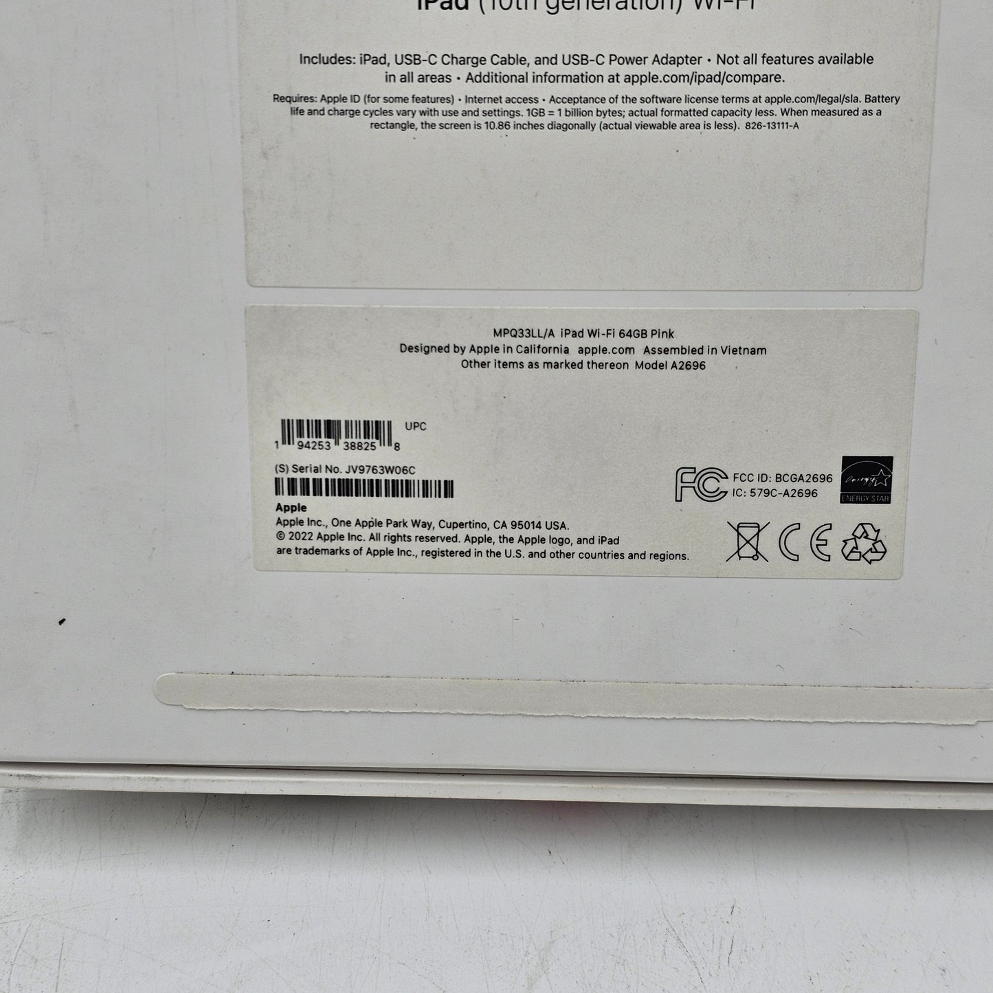 WiFi Only Apple iPad 10th Gen 64GB Pink MPQ33LL/A