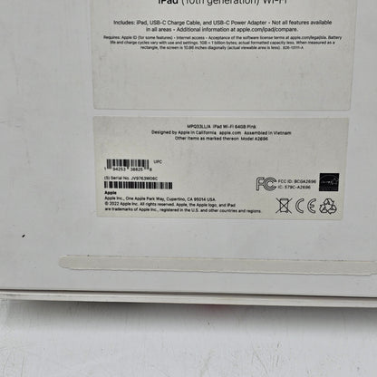 WiFi Only Apple iPad 10th Gen 64GB Pink MPQ33LL/A