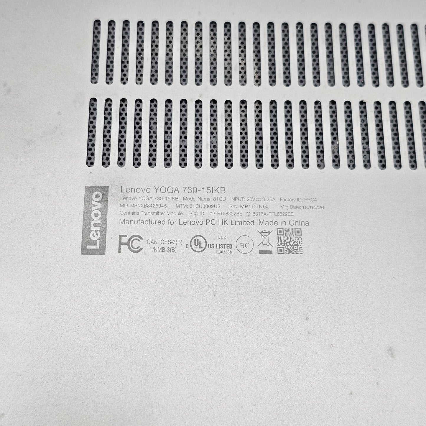 Lenovo Yoga 730-15 15.6" i7-8550U 1.8GHz 8GB RAM 256GB SSD