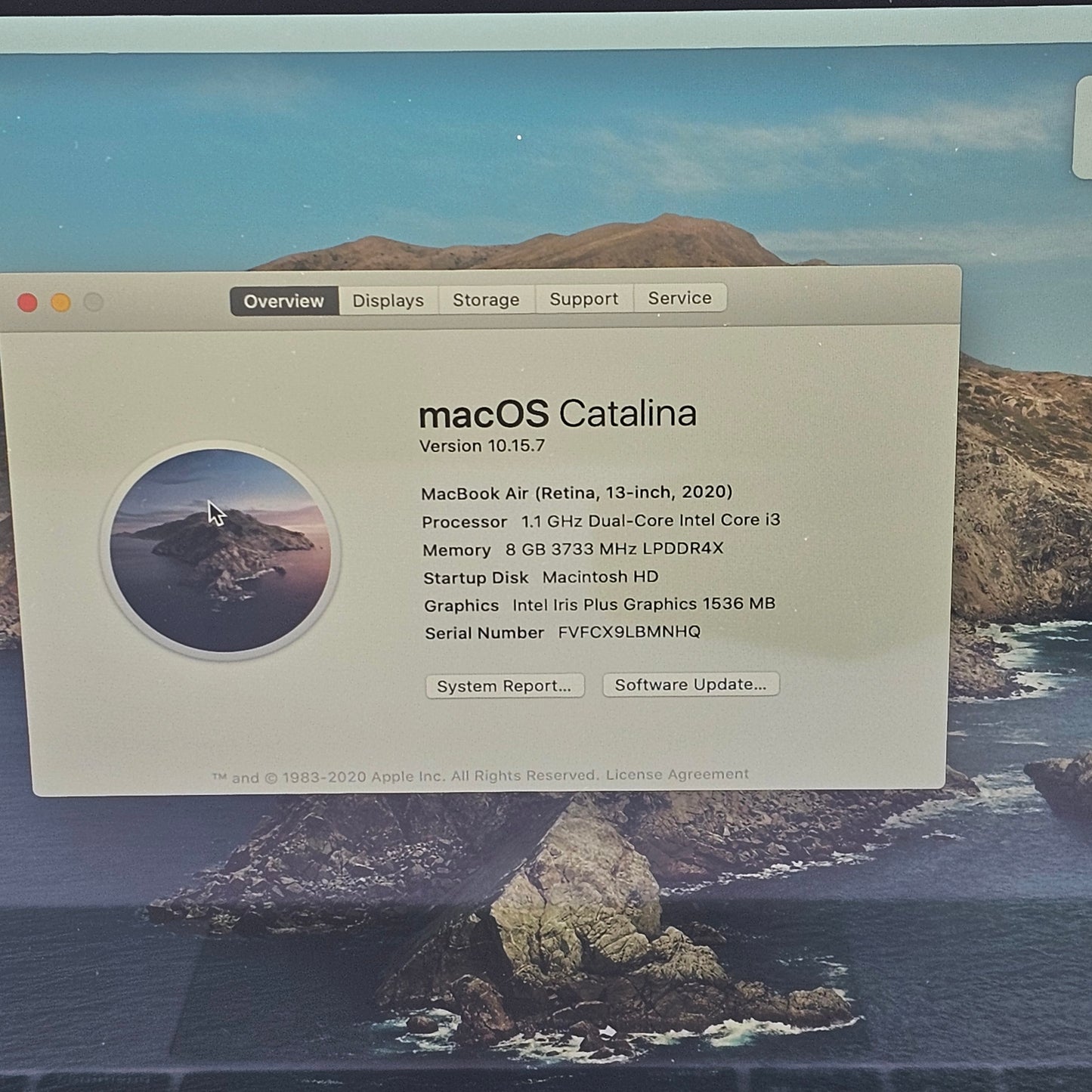 2020 Apple MacBook Air 13.3" i3 1.1GHz 8GB RAM 256GB SSD Silver