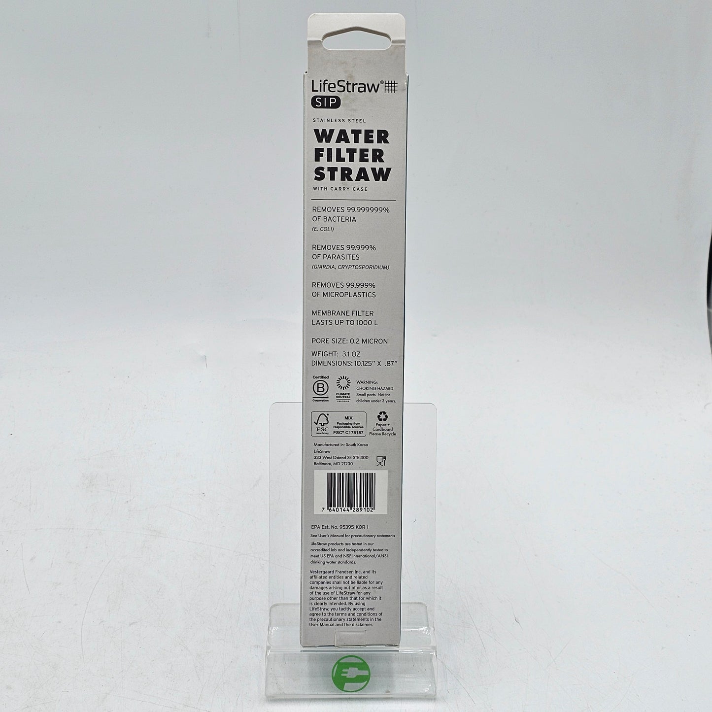 New LifeStraw Water Filter Straw Stainless Steel 95395-KOR-1 Blue