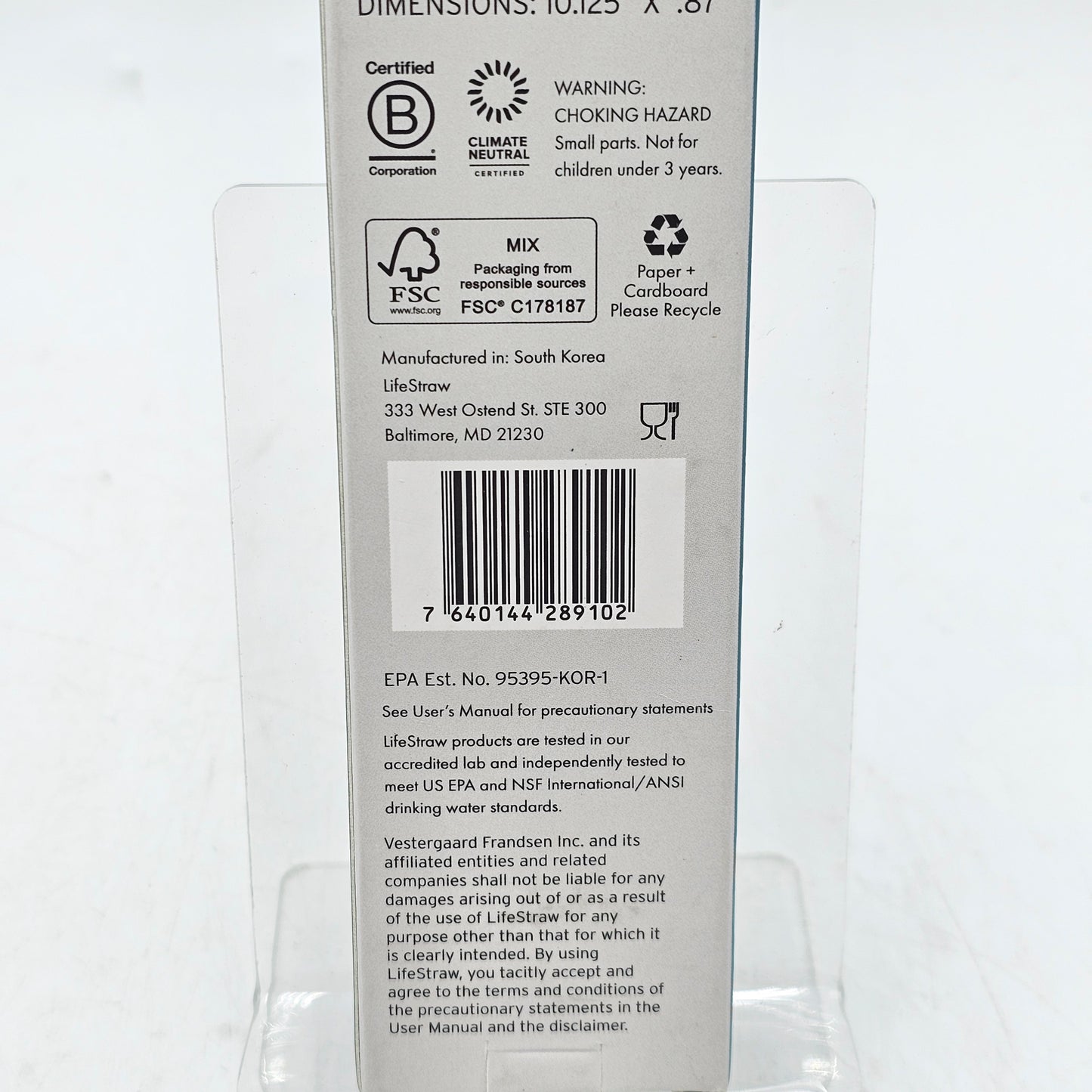 New LifeStraw Water Filter Straw Stainless Steel 95395-KOR-1 Blue