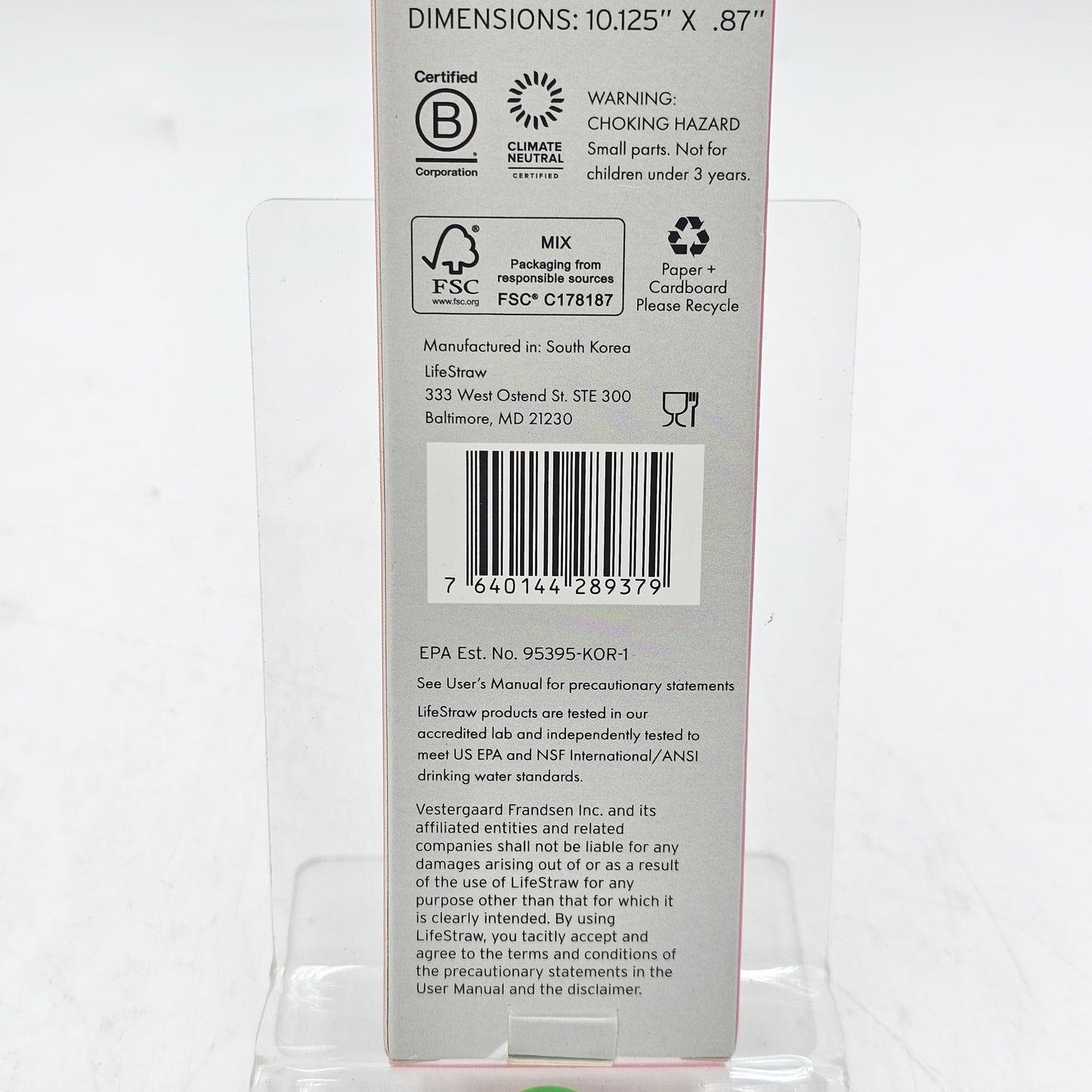 New LifeStraw Water Filter Straw Stainless Steel 95395-KOR-1 Pink