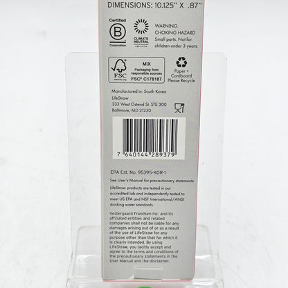 New LifeStraw Water Filter Straw Stainless Steel 95395-KOR-1 Pink