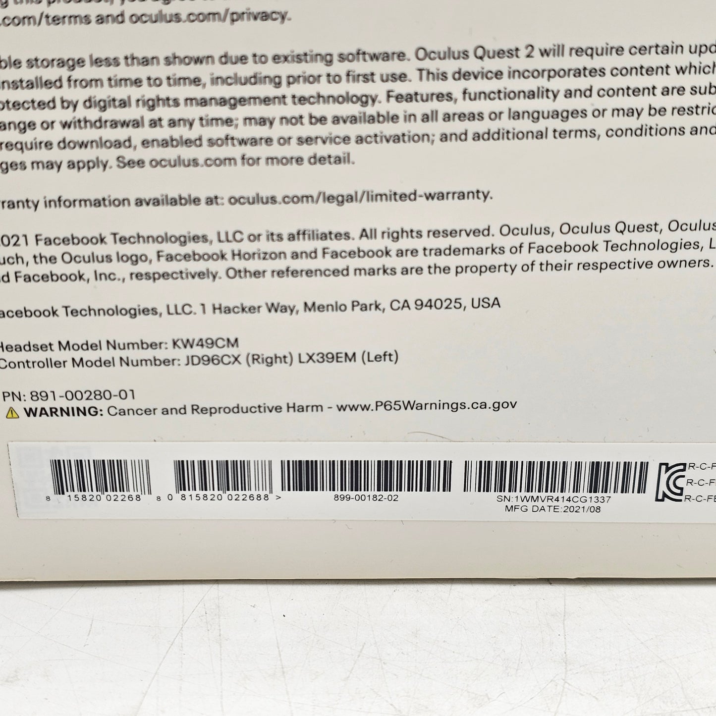 Meta Quest 2 128GB Standalone All-in-One VR Headset KW49CM
