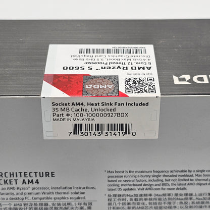 New AMD Ryzen 5 5600 3.50GHz 6 Core 100-000000927BOX 12 Thread CPU