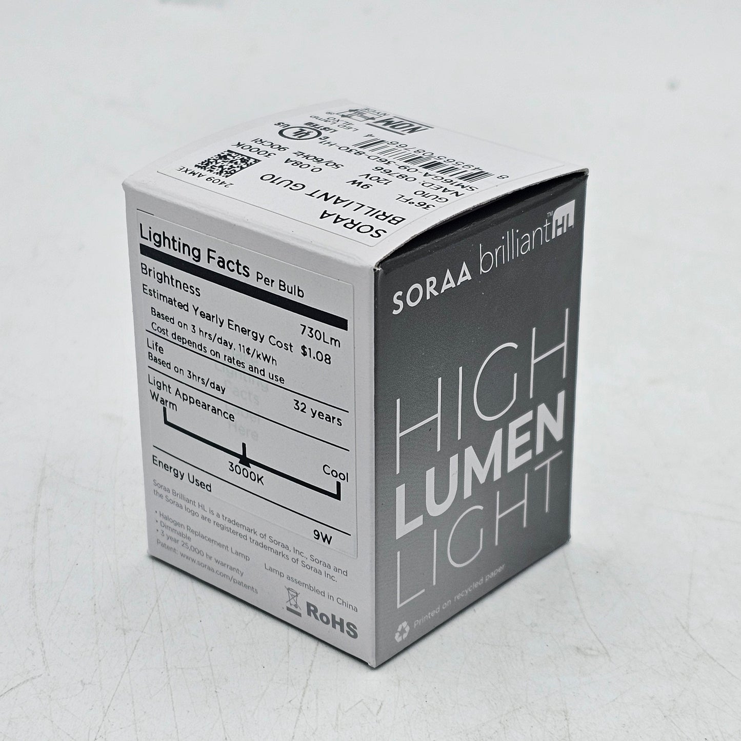 New Soraa Brilliant LED Bulb 9W LED GU10