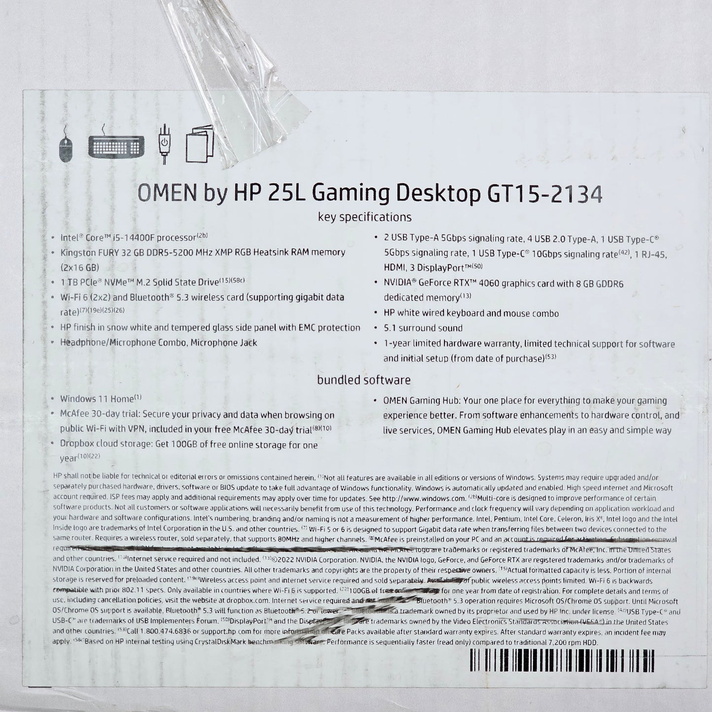 Omen HP 25L GT15-2134 I5-14400 4.70GHz 32GB RAM 1TB SSD RTX 4060 Gaming PC