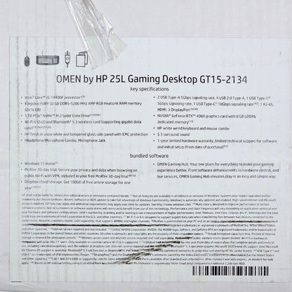 Omen HP 25L GT15-2134 I5-14400 4.70GHz 32GB RAM 1TB SSD RTX 4060 Gaming PC